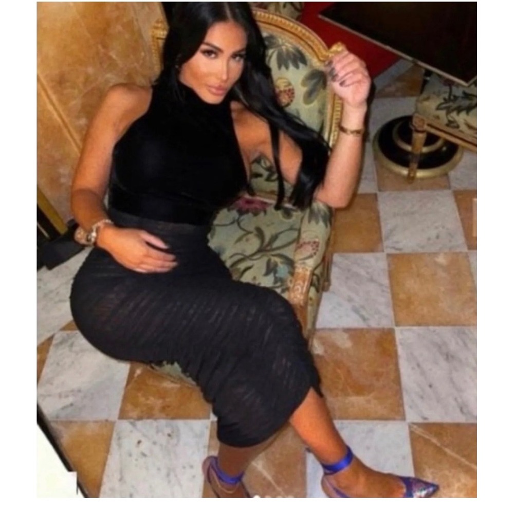 ZARA Velvet High Neck Mesh Sheer Ruched Bodycon Dress SMALL Black Cocktail Party